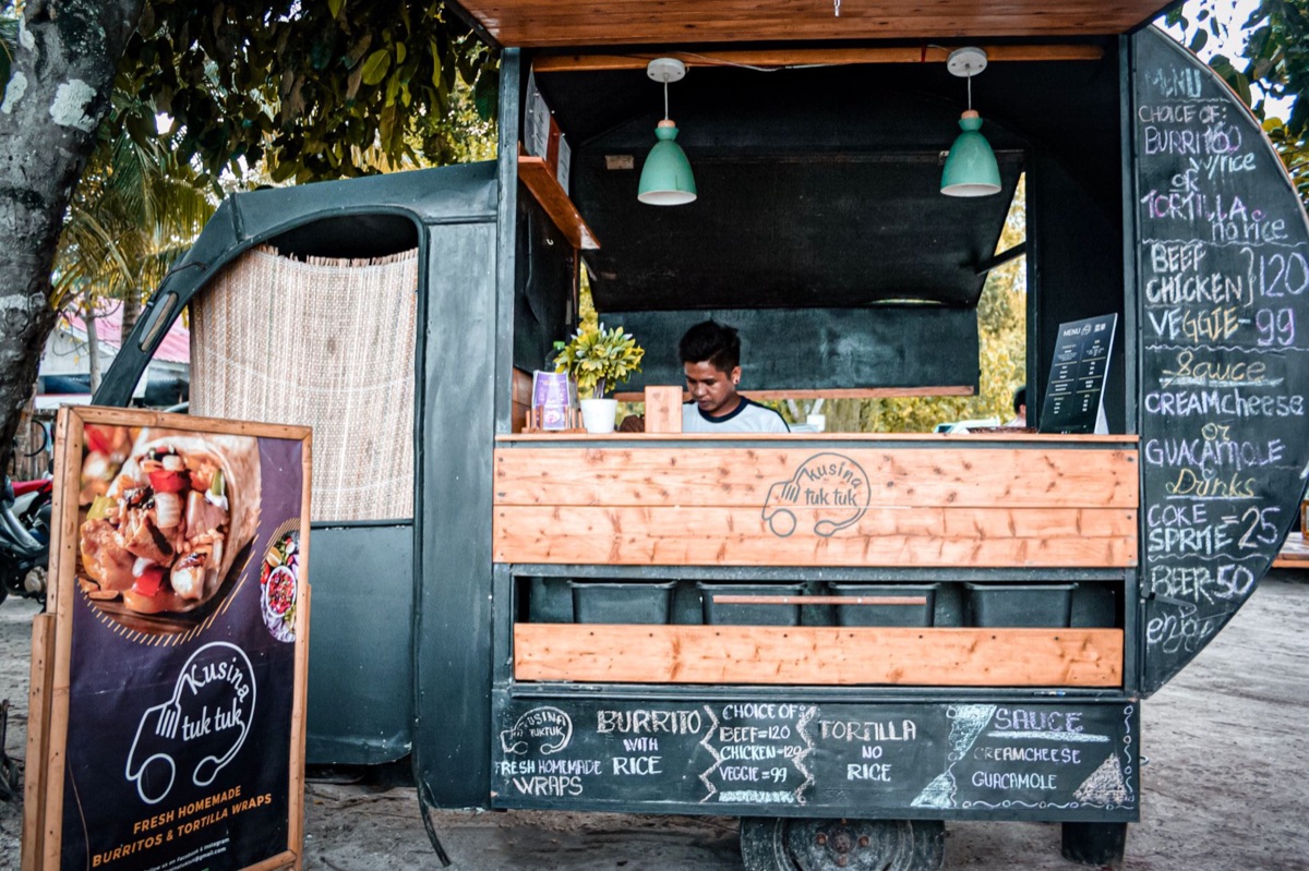 Taco truck with customers