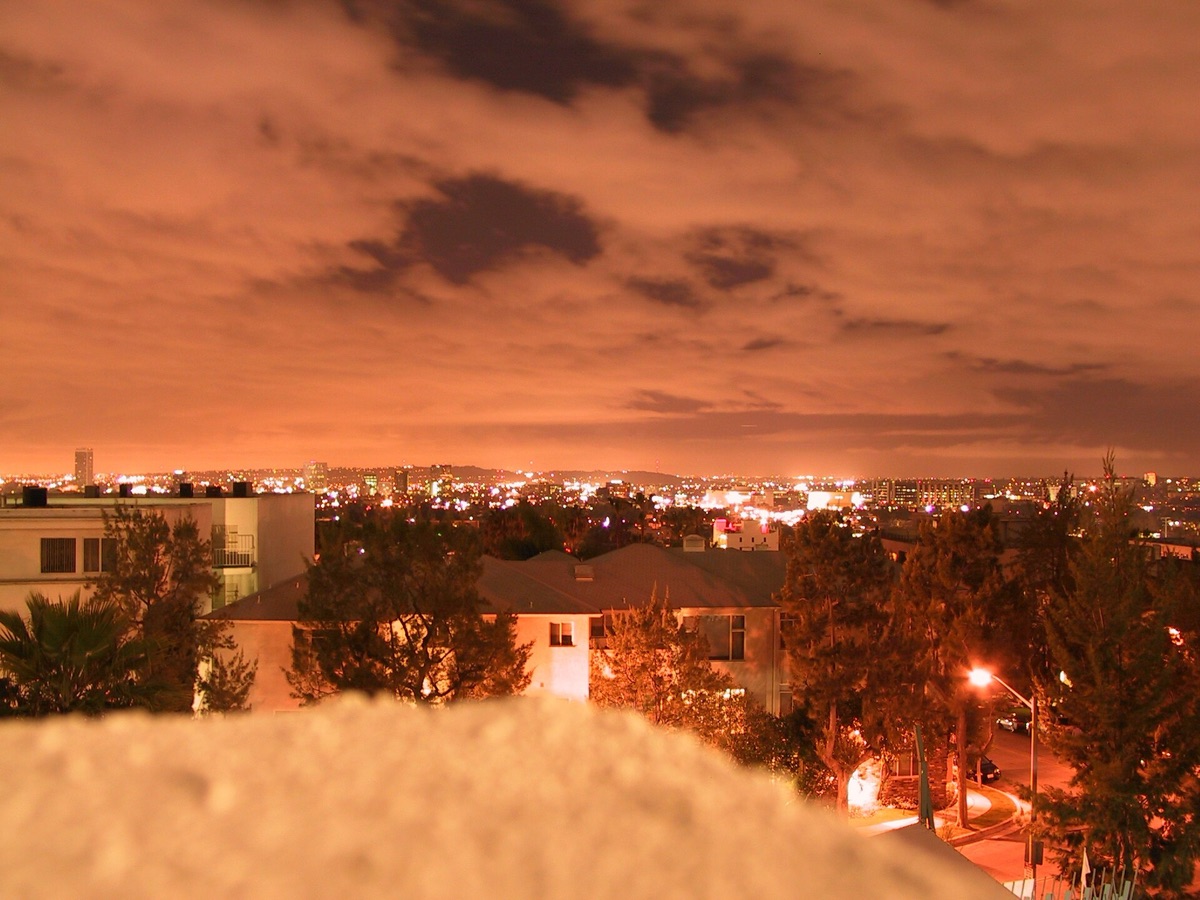 Paisaje de la ciudad de Los Ángeles a la luz del atardecer