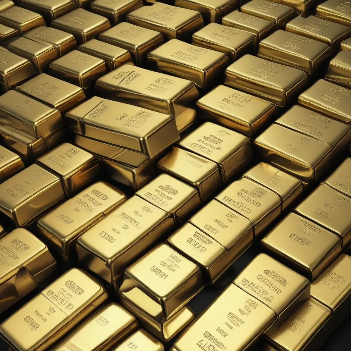 Uma pilha de barras de ouro retangulares brilhantes empilhadas umas sobre as outras