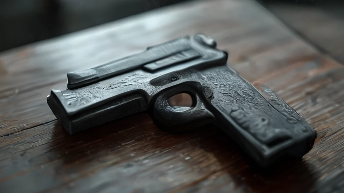 Uma parte metálica de uma pistola que permite extrair e carregar uma bala.
